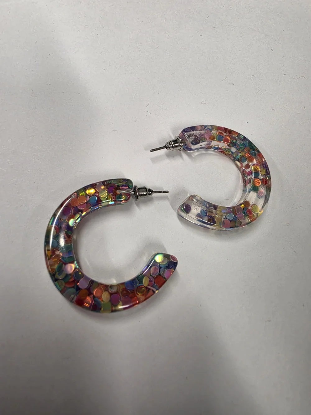 Chunky Multi Color Confetti Glitter Resin Hoop Earrings Clear Acrylic Statement